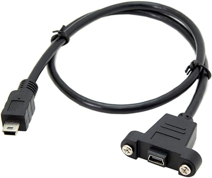 Cablecc パネルマウントタイプ ミニ USB 5ピン オス-メス 延長アダプターケーブル ネジ付き 50cm